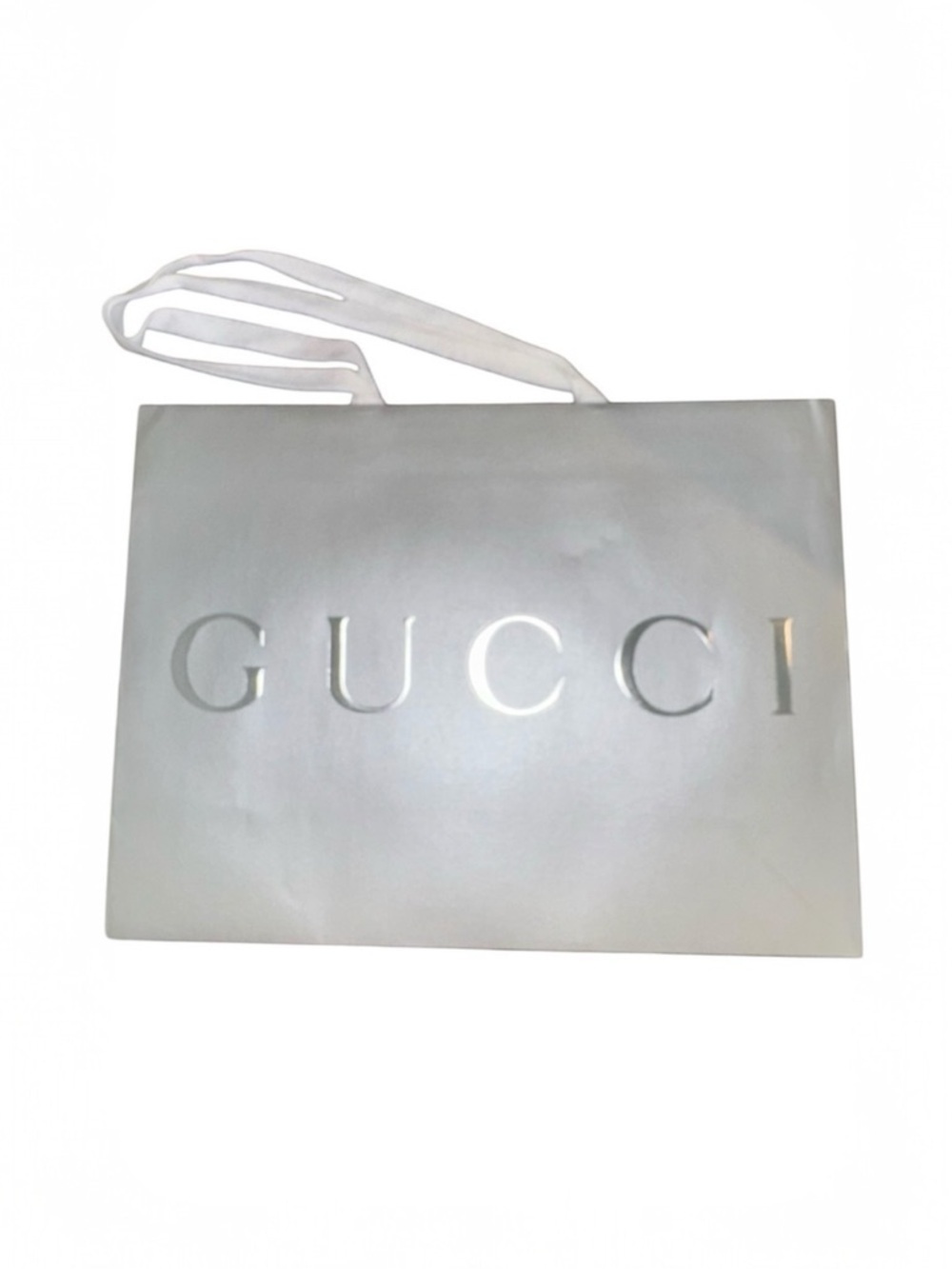 Gucci Extra Large Silver Shopping Tote + Logo Ribbon – 19x14x7 – Excellent